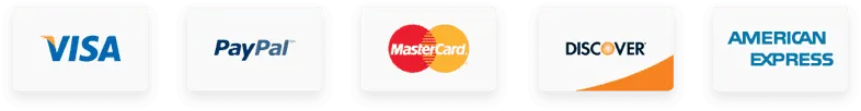 Accepted payment methods: Visa, PayPal, Mastercard, Discover, American Express
